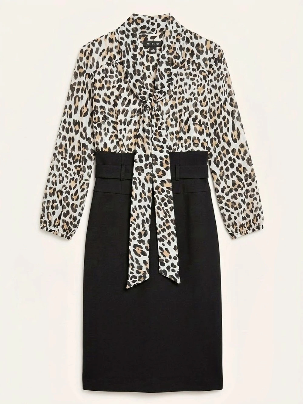 White House Black Market Leopard Print Tie Neck Midi Dress Size 0